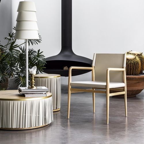 Fauteuil contemporain - LEDERMANN - ENRICO PELLIZZONI - en cuir / en bois / beige