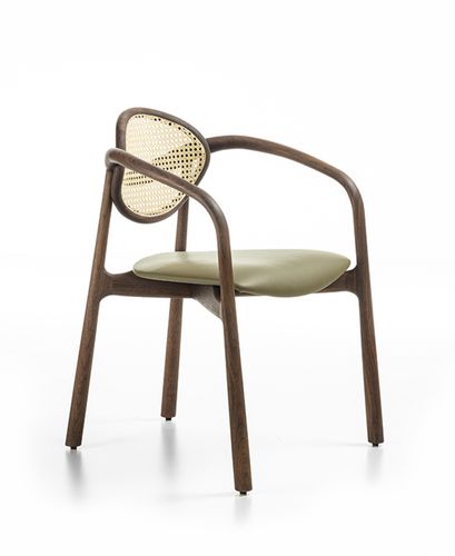 Fauteuil contemporain - MARLENA - ENRICO PELLIZZONI - en cuir / en bois massif / en noyer