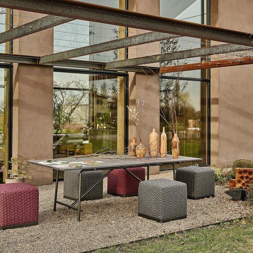 Table à manger contemporaine - ANY DAY OUTDOOR - FLEXFORM - en acier inoxydable / en iroko / en pierre naturelle