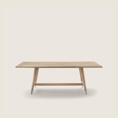 Table à manger contemporaine - DESCO OUTDOOR - FLEXFORM - en iroko / en pierre / avec piètement en iroko