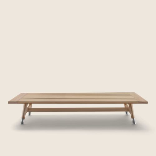 Table basse contemporaine - DESCO - FLEXFORM - en iroko / en pierre / avec piètement en bois massif