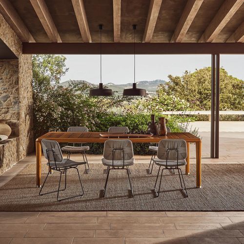 Table à manger contemporaine - KOBO - FLEXFORM - en bois massif / en iroko / avec piètement en iroko