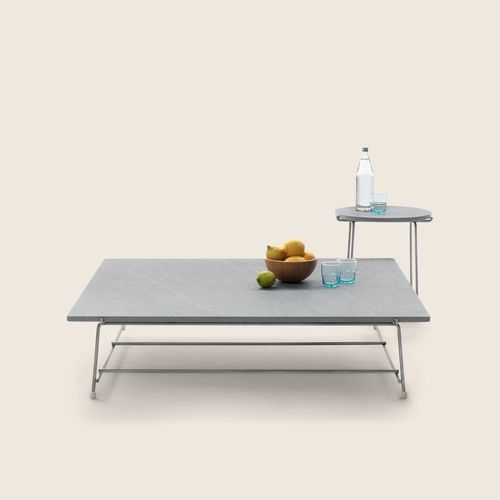 Table basse design minimaliste - ANY DAY OUTDOOR - FLEXFORM - en acier inoxydable / en iroko / en pierre