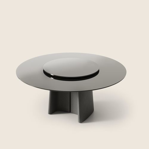 Table basse moderne - TARA - FLEXFORM - en placage de bois / avec piètement en béton fibré / ronde