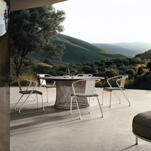 Table à manger contemporaine - OASIS - FLEXFORM - en verre / avec piètement en métal / avec piètement en acier inoxydable