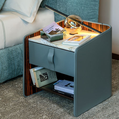 Table de chevet contemporaine - GENTLEMAN - Flou - en cuir / en marbre / avec piètement en cuir