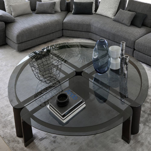 Table basse contemporaine - QUARTETTO - Flou - en verre / avec piètement en frêne / ronde