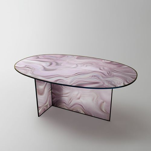 Table contemporaine - LIQUEFY  - GLAS ITALIA - en cristal / ovale / contract