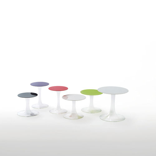 Table d'appoint contemporaine - FUNGHETTI  - GLAS ITALIA - en verre laqué / ronde / professionnelle