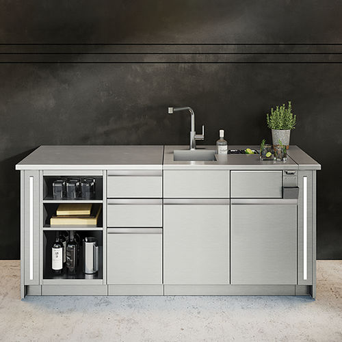 Cuisine contemporaine - DISTINCTION DIS-LIN-I7A - JULIEN - en acier inoxydable / avec îlot / modulaire