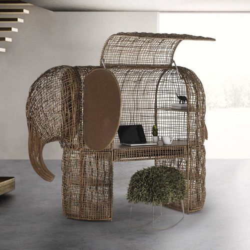 Bureau design original - BABAR - Kenneth Cobonpue - en rotin / en acier / avec rangement