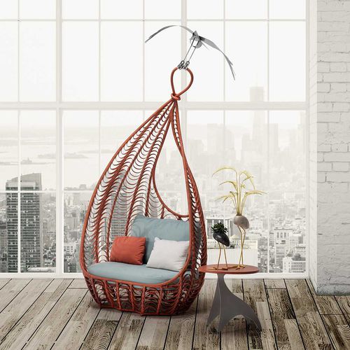 Fauteuil contemporain - LASSO - Kenneth Cobonpue - en rotin / en acier / avec dossier haut