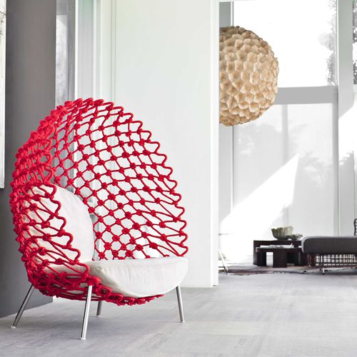 Fauteuil design original - DRAGNET - Kenneth Cobonpue - en tissu / en acier / en acier inoxydable