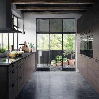 Cuisine contemporaine - HARMONY DARK - HTH Køkkener - en bois massif / avec poignée