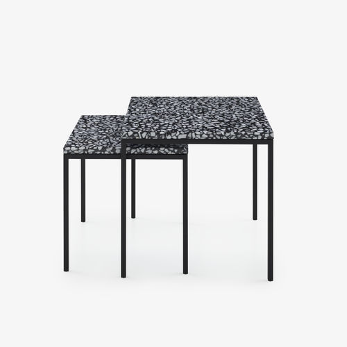 Table gigogne contemporaine - AMADORA - Ligne Roset - en marbre / avec piètement en acier laqué / carrée