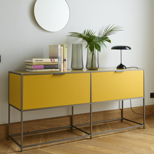 Console contemporaine - DITA - Ligne Roset - en aluminium / en bois laqué / en verre fumé