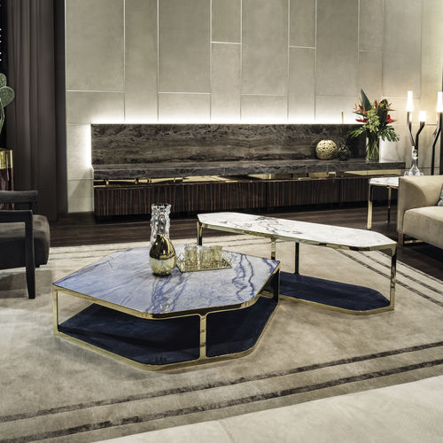 Table basse contemporaine - TILES  - LONGHI S.p.a. - en acier / en bronze / en cuir