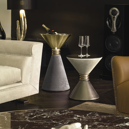 Table d'appoint contemporaine - ANGIE  - LONGHI S.p.a. - en métal / en cuir / en marbre