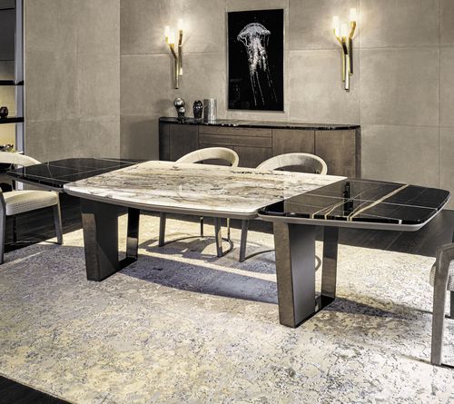 Table contemporaine - KEOPE  - LONGHI S.p.a. - en noyer / en marbre / en cuir