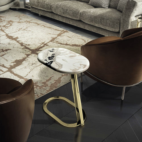 Table d'appoint contemporaine - KOBE  - LONGHI S.p.a. - en noyer / en marbre / avec piètement en métal