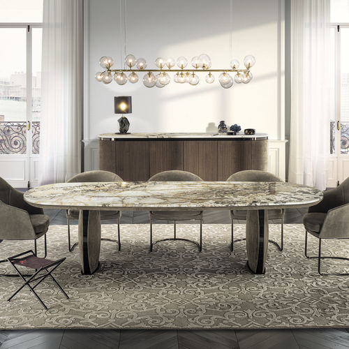 Table contemporaine - LOTUS  - LONGHI S.p.a. - en marbre / avec piètement en métal / avec piètement en cuir