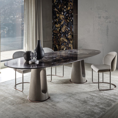 Table à manger contemporaine - MAVERICK - LONGHI S.p.a. - en marbre / avec piètement en métal / avec piètement en cuir