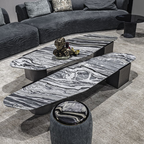 Table basse contemporaine - OFFSET - LONGHI S.p.a. - en marbre / avec piètement en bois / avec piètement en cuir