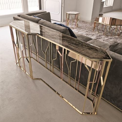Console contemporaine - GINZA - LONGHI S.p.a. - en marbre / avec piètement en bronze / avec piètement en métal chromé