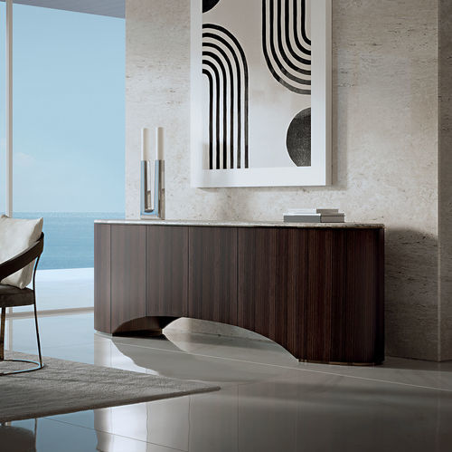 Buffet contemporain - CAMELIA - LONGHI S.p.a. - en eucalyptus / en métal / en cuir