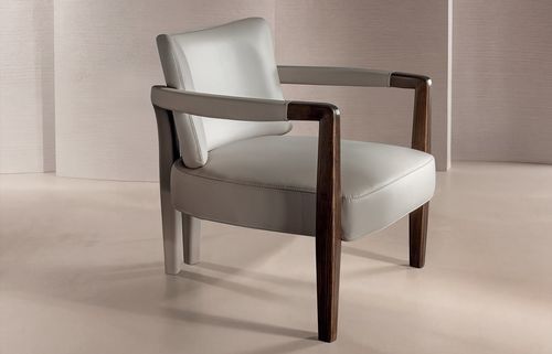 Fauteuil contemporain - Delfi - LONGHI S.p.a. - en mousse de polyuréthane / en cuir / en frêne