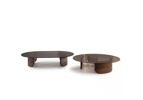 Table basse en métal - Wing - LONGHI S.p.a. - en bronze / en cuir / en verre fumé