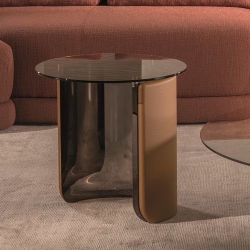 Table basse contemporaine - WING - LONGHI S.p.a. - en verre fumé / avec piètement en métal / ronde
