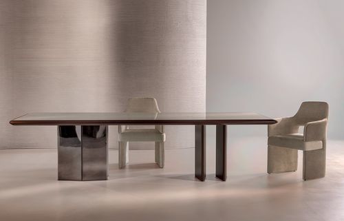 Table moderne - Spectre - LONGHI S.p.a. - en bois laqué mat / en placage de bois / en marbre