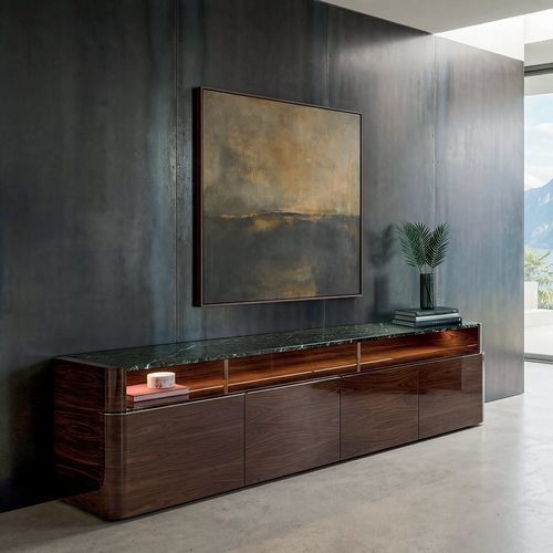 Buffet contemporain - SEAN LOW  - LONGHI S.p.a. - en métal / en cuir / en placage de bois