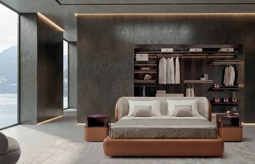 Lit contemporain - Royal - LONGHI S.p.a. - avec tête de lit tapissée / avec base de rangement / tapissé