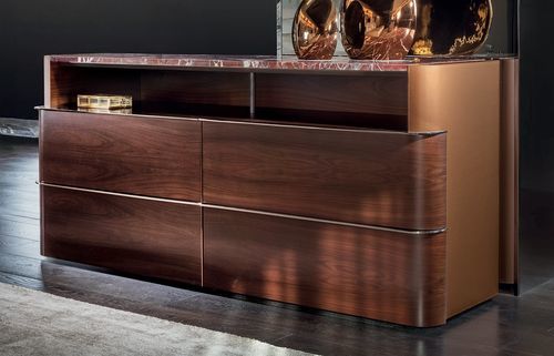 Commode contemporaine - Sean - LONGHI S.p.a. - en cuir / en érable / en marbre