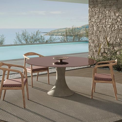 Table moderne - DEVON - LONGHI S.p.a. - en ciment / avec piètement en ciment / ronde
