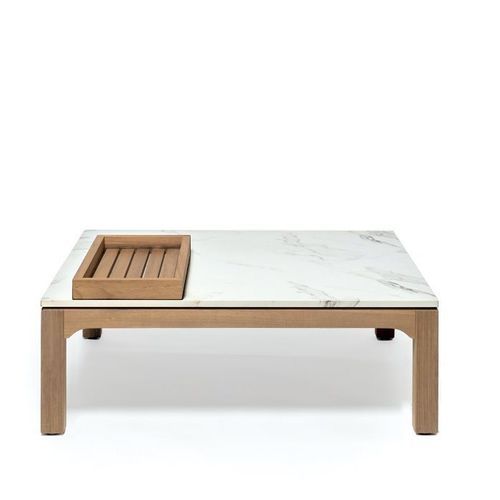 Table basse moderne - STADEL - LONGHI S.p.a. - en HPL / avec piètement en iroko / carrée