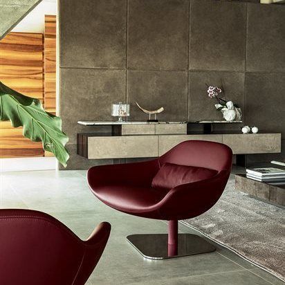 Fauteuil moderne - MEREDITH - LONGHI S.p.a. - en cuir / en tissu / en métal