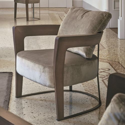 Fauteuil contemporain - AGATHA - LONGHI S.p.a. - en cuir / en mousse de polyuréthane / en tissu