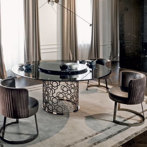 Table à manger moderne - MANFRED - LONGHI S.p.a. - en métal / avec piètement en métal / ronde