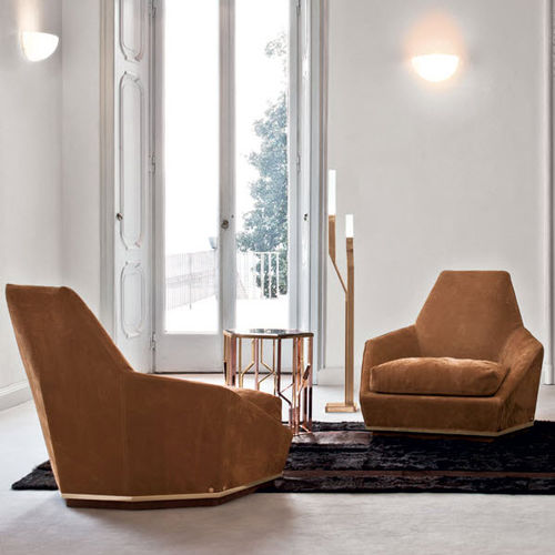 Fauteuil contemporain - AOYAMA  - LONGHI S.p.a. - en tissu / en cuir / en bois