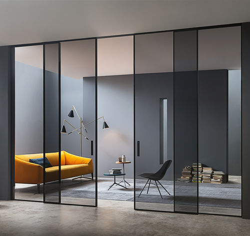 Porte d'intérieur - SHOIN - Lualdi - avec verre de sécurité / en aluminium / coulissante