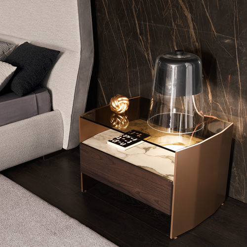 Table de chevet contemporaine - MILVIAN - MisuraEmme SpA - en bois / en verre / en métal