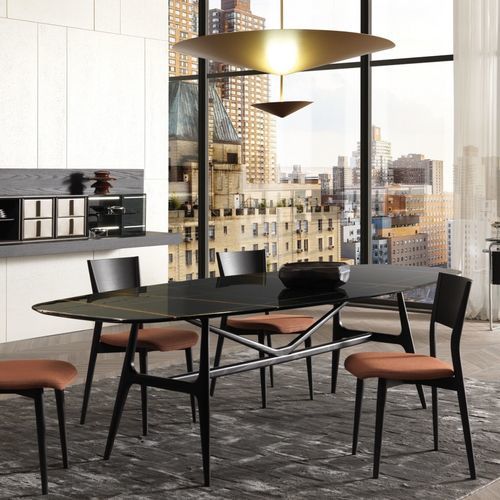 Table design scandinave - GAUDI  - MisuraEmme SpA - en bois massif / en bois teinté / avec piètement en plaqué bois