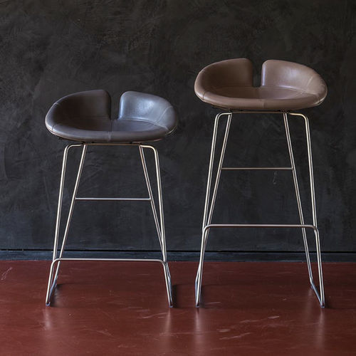 Tabouret de bar contemporain - FJORD - MOROSO - en cuir / en tissu / avec piètement en acier inoxydable
