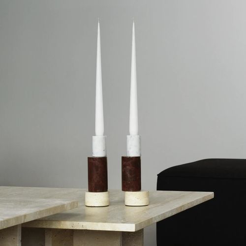 Bougeoir en marbre - BLOX - Normann Copenhagen - en travertin / en acier inoxydable / non spécifié