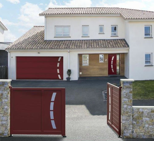 Portail battant - AKORDIA : COTIM 39 - Horizal - en aluminium / en inox brossé / à lames
