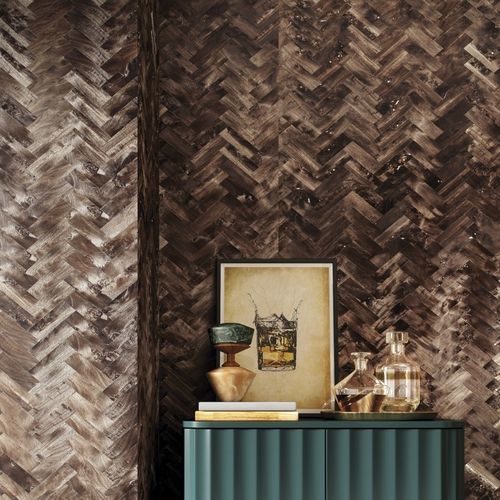 Revêtement mural pour intérieur - Burled Chevron - Phillip Jeffries - en liège / en placage de bois / en métal