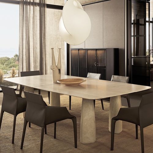 Table contemporaine - MONOLITH  - Poliform - en orme / en marbre / en travertin